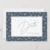 Save The Date Monogramme de feuille de bleu ardoise boho (Devant)