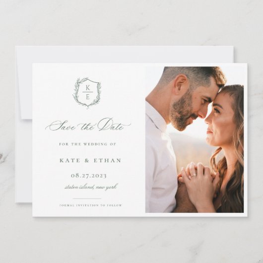 Save The Date Monogramme de l'arête botanique Photo Mariage (Devant)
