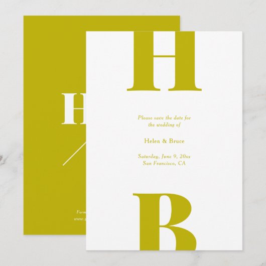 Save The Date Monogramme de mariage à la typographie Chartreuse  (Devant / Derrière)