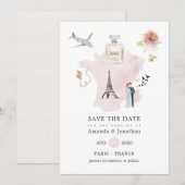 Save The Date Monogramme de mariage à thème Paris aquarelle (Devant / Derrière)