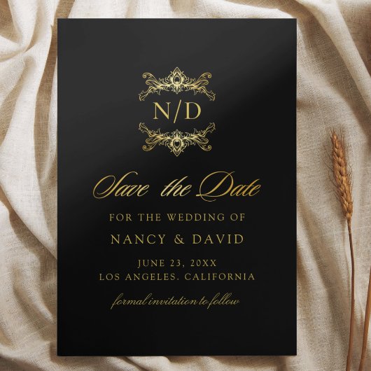 Save The Date Monogramme de mariage en typographie script Or et