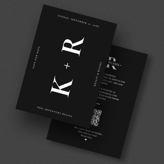 Save The Date Monogramme de mariage moderne simple noir