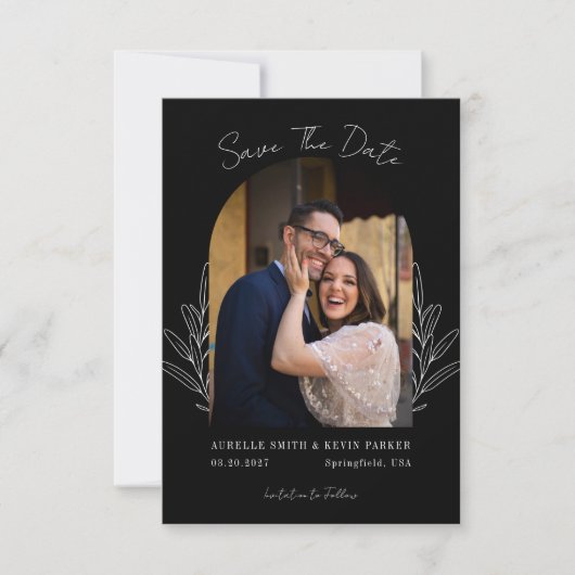Save The Date Monogramme de mariage noir photo d'arche rustique  (Devant)