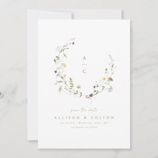Save The Date Monogramme de mariage rustique boho vert sauge fle (Devant)
