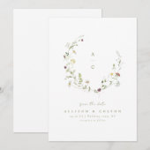 Save The Date Monogramme de mariage rustique boho vert sauge fle (Devant / Derrière)