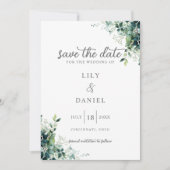 Save The Date Monogramme de mariage rustique eucalyptus verdure (Devant)
