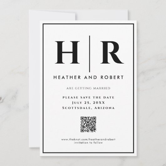 Save The Date Monogramme de mariage simple classique minimal Cod (Devant)