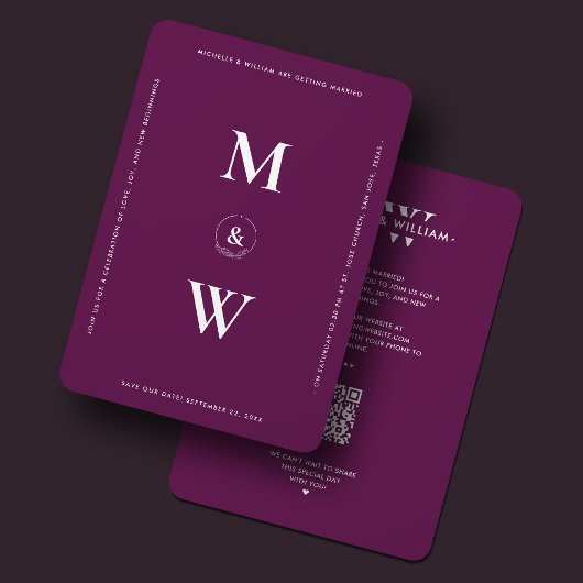 Save The Date Monogramme de mariage simple moderne luxe violet