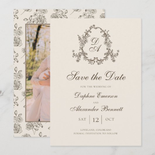 Save The Date Monogramme de photo florale d'automne (Devant / Derrière)
