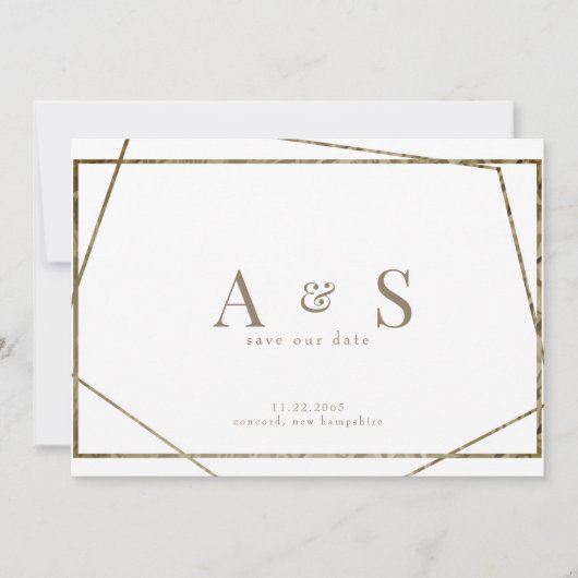 Save The Date Monogramme de texte or Mariage géométrique Enregis (Devant)