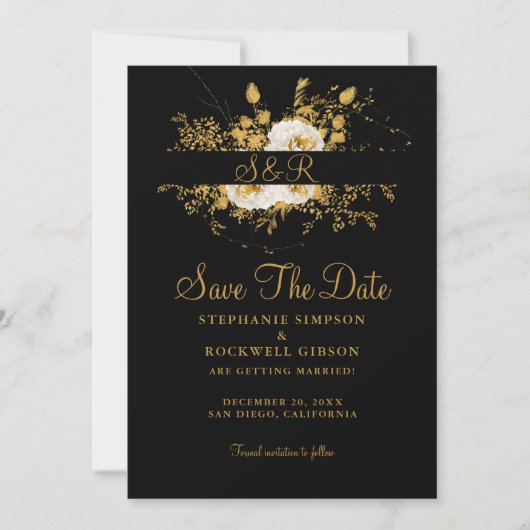 Save The Date Monogramme d'or sur le Mariage de nom de chambre d (Devant)