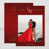 Save The Date Monogramme doré Photo sombre rouge sombre Passion (Devant / Derrière)