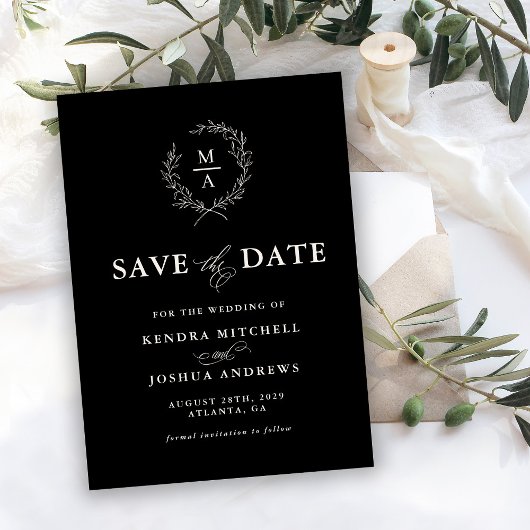 Save The Date Monogramme élégant BlackSimple Enregistrer la date