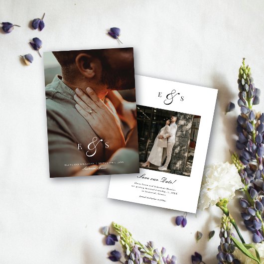 Save The Date Monogramme élégant classique écriture deux faces p