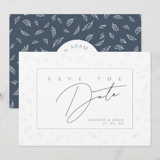 Save The Date Monogramme élégant feuille marine (Devant / Derrière)