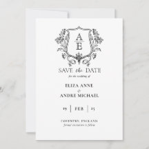 Monogramme élégant noir et blanc à feuille de crêt