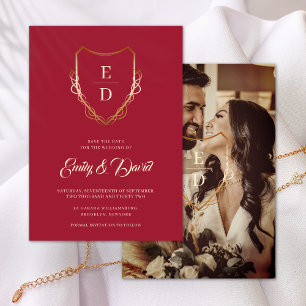 Save The Date Monogramme en or rouille rouge Crimson