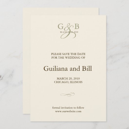 Save The Date monogramme enregistrer la date (Devant / Derrière)