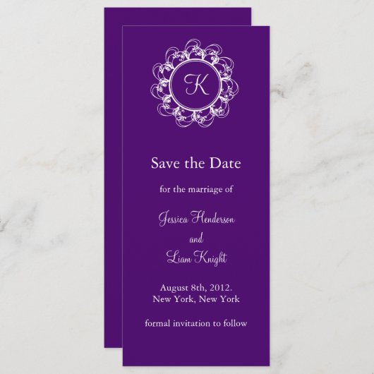 Save The Date Monogramme Enregistrer la date (violet) (Devant / Derrière)
