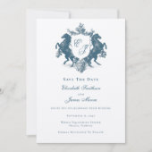 Save The Date Monogramme équestre Chevaux Crest Bleu Turquoise M (Devant)