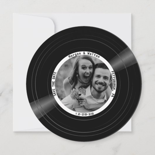 Save The Date Monogramme et Photo de Disque Vinyle  - Blanc (Dos)