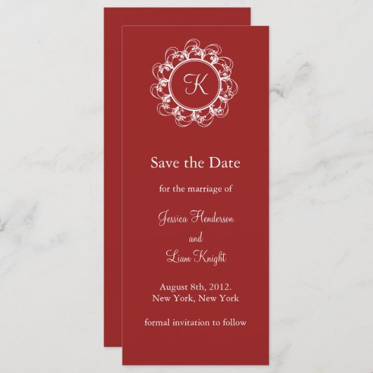 Save The Date Monogramme fantaisie Enregistrer la date (rouge) (Devant / Derrière)
