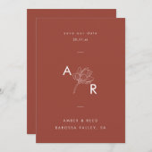 Save The Date Monogramme Floral Moderne Élégant Simple Terracott (Devant / Derrière)
