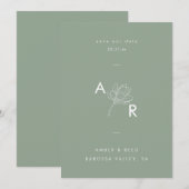Save The Date Monogramme floral moderne Élégant Simple Vert pous (Devant / Derrière)