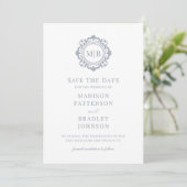 Save The Date Monogramme floral orné Mariage argent (Debout devant)