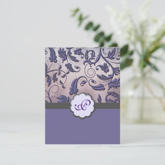 Save The Date Monogramme floral violet Enregistrer la date (Debout devant)