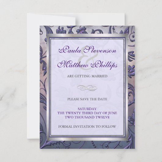 Save The Date Monogramme floral violet Enregistrer la date (Dos)