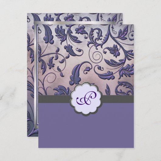 Save The Date Monogramme floral violet Enregistrer la date (Devant / Derrière)
