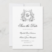 Save The Date Monogramme Formel Floral Crest Mariage Élégant (Devant)