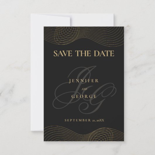 Save The Date Monogramme géométrique en or noir Enregistrer la d (Devant)