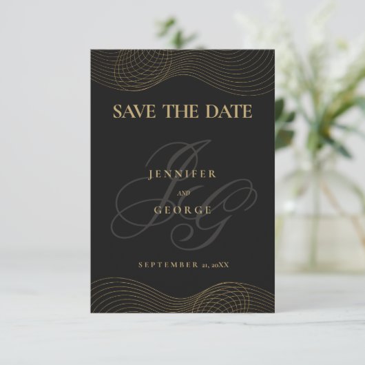 Save The Date Monogramme géométrique en or noir Enregistrer la d (Debout devant)