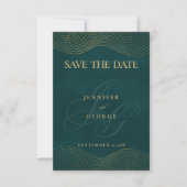 Save The Date Monogramme géométrique en or vert foncé Enregistre (Devant)