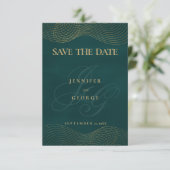 Save The Date Monogramme géométrique en or vert foncé Enregistre (Debout devant)