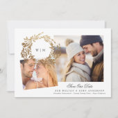 Save The Date Monogramme Gold Wreath Collector Mariage photo (Devant)