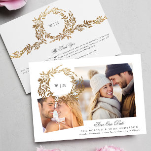 Save The Date Monogramme Gold Wreath Collector Mariage photo