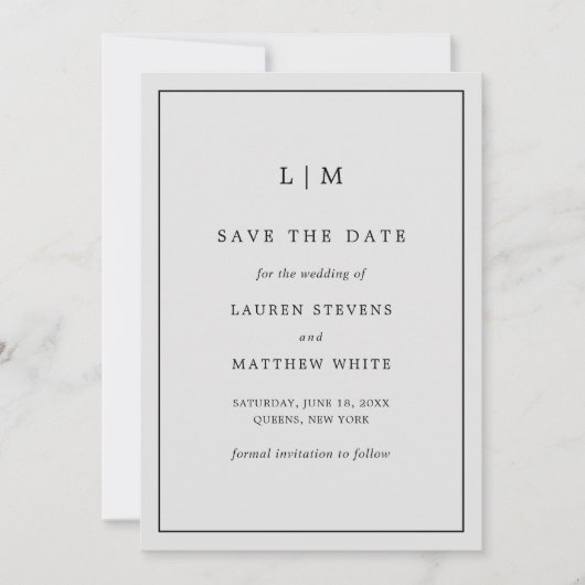 Save The Date Monogramme gris clair simple Mariage élégant (Devant)