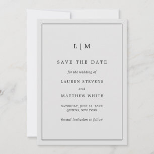 Save The Date Monogramme gris clair simple Mariage élégant