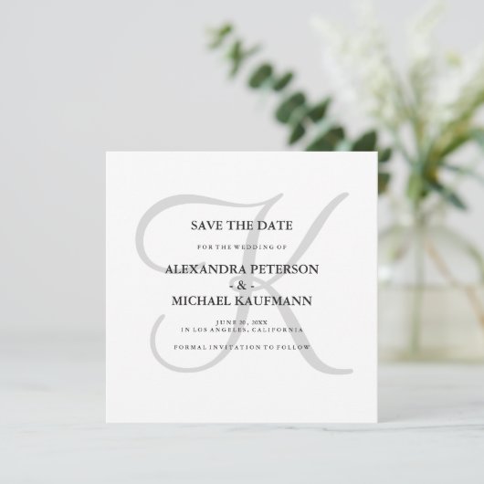 Save The Date Monogramme gris classique Enregistrer la date (Debout devant)