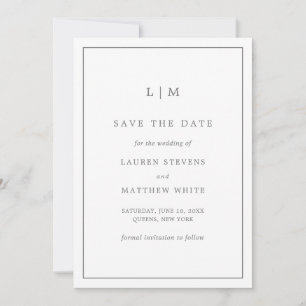 Save The Date Monogramme gris foncé simple Mariage élégant