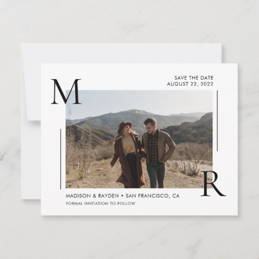 Save The Date Monogramme initial simple et moderne avec photo (Devant)