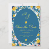 Save The Date Monogramme jaune Floral Mariage Enregistrer la dat (Devant)