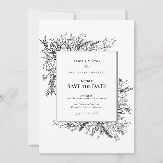 Save The Date Monogramme Mariage blanc et noir (Devant)