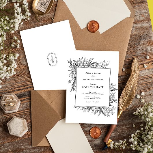 Save The Date Monogramme Mariage blanc et noir