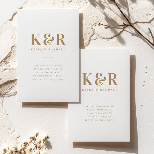 Save The Date Monogramme mariage minimaliste Or simple et blanc