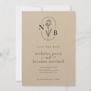 Save The Date Monogramme minimaliste de Mariage rustique Kraft m