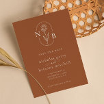 Save The Date Monogramme minimaliste Mariage orange brûlé modern<br><div class="desc">Moderne Burnt Orange Mariage Monogramme Budget minimaliste Économisez la date</div>